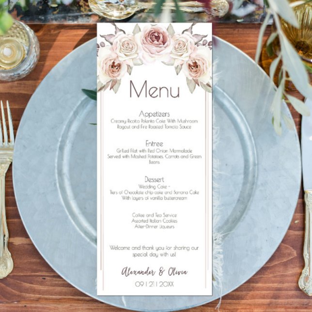 Bohemian Rosa Wedding Menu (Bohemian Roses Wedding Menu)