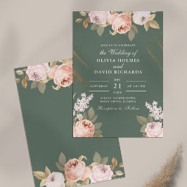 Bohemian Sage Green Peonies Convite para Casamento