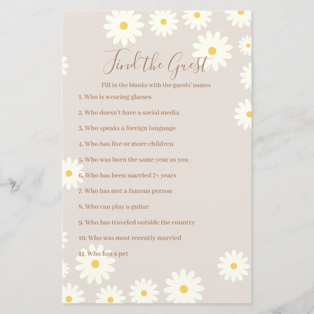 Bohemian White Daisy Floral Encontre o convidado (Frente)