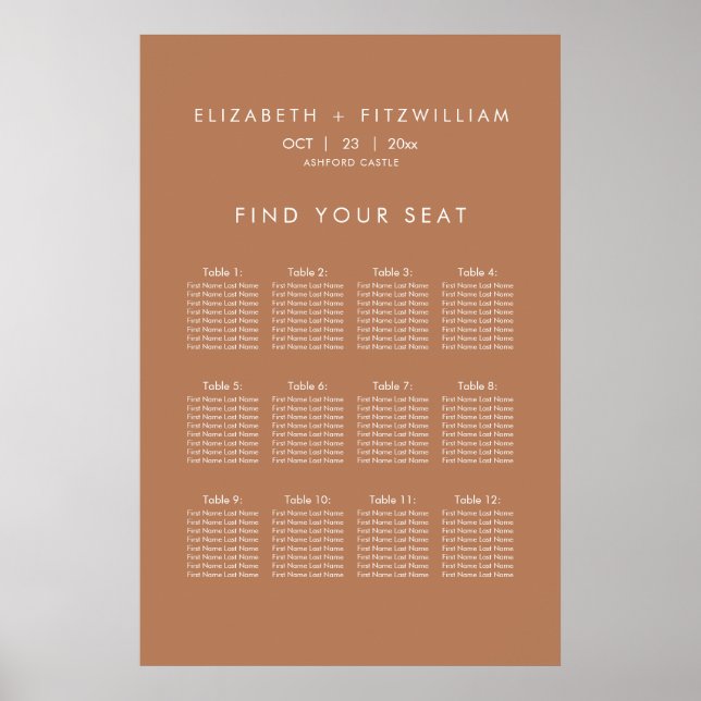 Boho Abstrato | Caramel Mocha Seating Chart Poster (Frente)