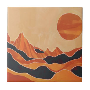 Boho Abstrato Paisagem Deserto com Sol Minimalista
