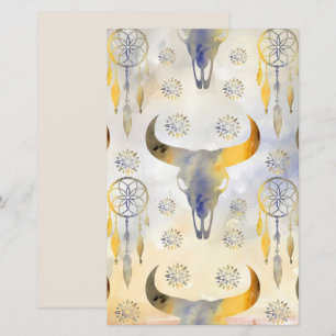 Boho aquarela abstrato vintage touro fundo