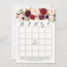 Boho aquarela flores Chá Bingo Cards Marsala