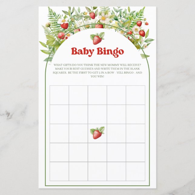 Boho Arch Berry Sweet Strawberry Baby Bingo Game (Frente)