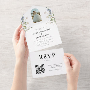 Boho Arch Foto Wildflower e Código QR Casamento