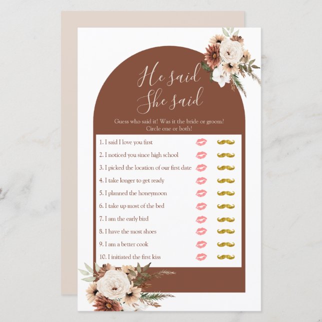 Boho Arch Terracota Ele disse que ela disse que ti (Frente/Verso)