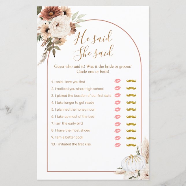 Boho Arch White Pumpkin Ele disse que ela disse "C (Frente)