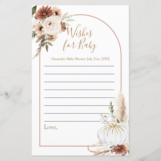 Boho Arch White Pumpkin Watercolor Deseja Bebê (Frente)