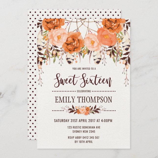 Boho Autumn Floral Sweet Sesseis Cartão Dreamcatch (Frente/Verso)