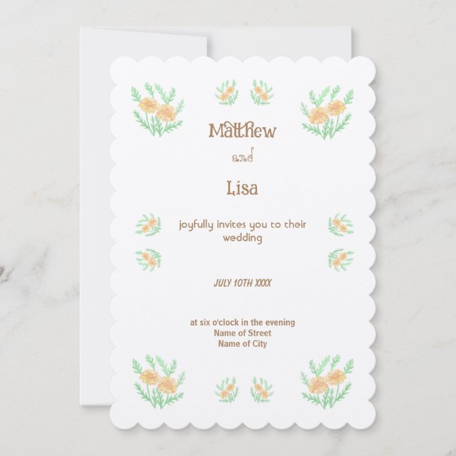 Boho Autumn Flowers Convite Para Casamento (Frente)