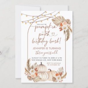 Boho Autumn Pumpkin Patch Birthday Bash Convite