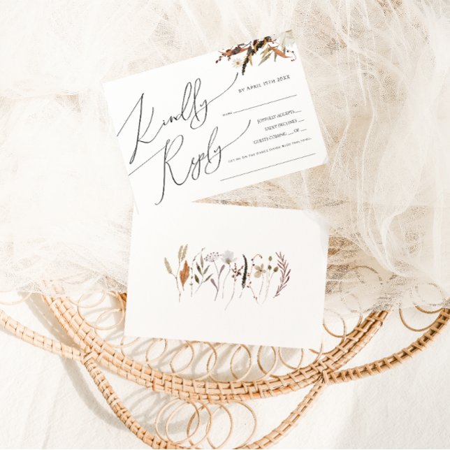 Boho Autumn Wildflower Horizontal Menu Choice RSVP (Criador carregado)