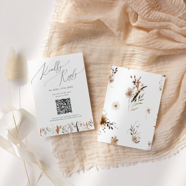 Boho Autumn Wildflower | Placa RSVP de Código QR (Criador carregado)