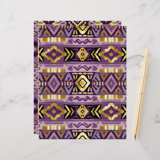 Boho Aztec Geo Padrões Roxo e Dourado (Frente/Verso In Situ)