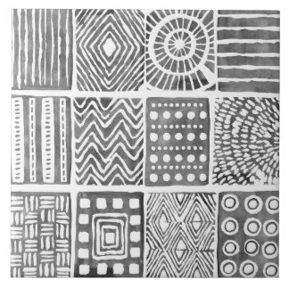 Boho Azulejo Étnico-cerâmico - Ornamento preto e b