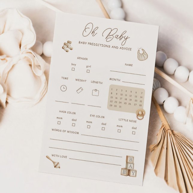 Boho Baby Shower Predictions And Advice Card (Criador carregado)