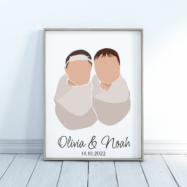 Boho Baby Twins Girl&Boy Name Nursert Poster (Criador carregado)