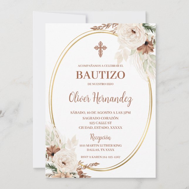 Boho Baptism Convite Espanhol (Frente)