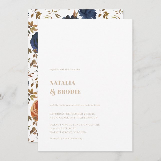 Boho Beige e Convite Floral para Casamento (Frente/Verso)