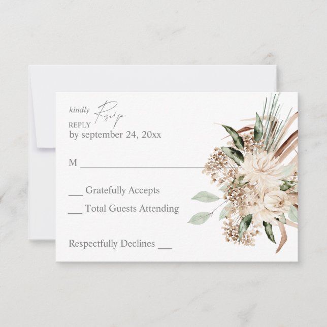 Boho Beige Floral no Mealzel RSVP Card (Frente)