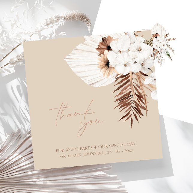 Boho Beige Pampas Grass Orchid Casamento Obrigado (Boho Terracotta Dried Floral Wedding Thank You)