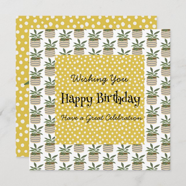 Boho Birthday Plantas Pontos Dourados Sage Green (Frente/Verso)