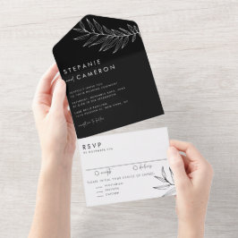 Boho Black and White Minimalist Foliage Weding