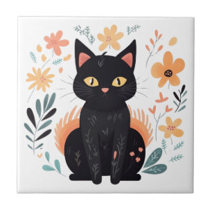 Boho Black Cat Scandinavian FolArt