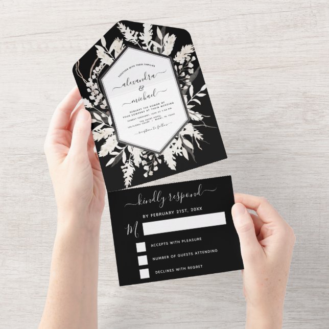 Boho Black White Beige Botânico RSVP (Tearaway)