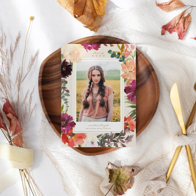 Boho Blooms | Anúncio de Foto para Graduação 2024 (Criador carregado)