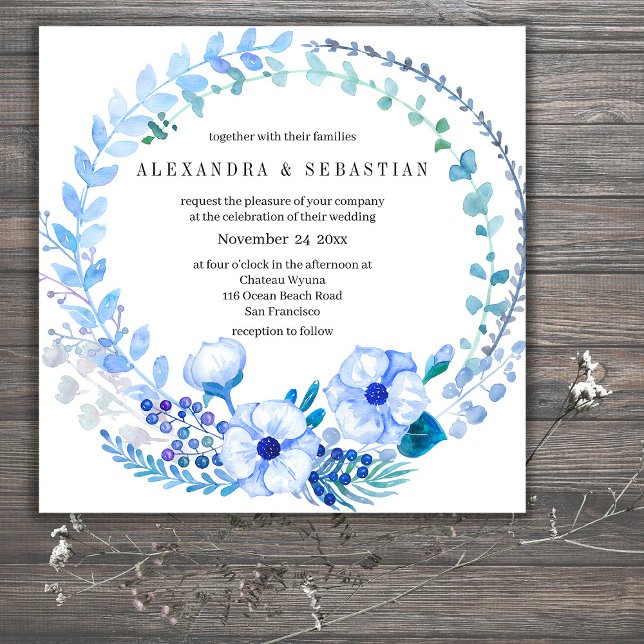 Boho Blue Floral Convite Para Casamento Russo (Criador carregado)