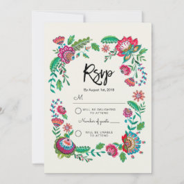 Boho Blue Stripe Folk Flowers | Resposta Casamento
