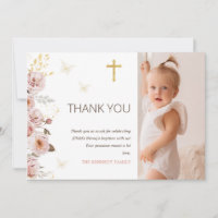 Boho Blush Butterfly Baptism Cartões de agradecime