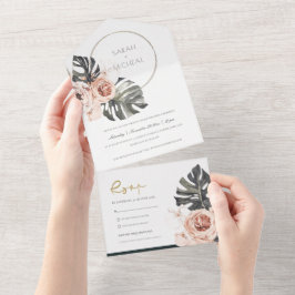 BOHO BLUSH FLORAL WREATH MONSTRERA LEAF WEDDING AL
