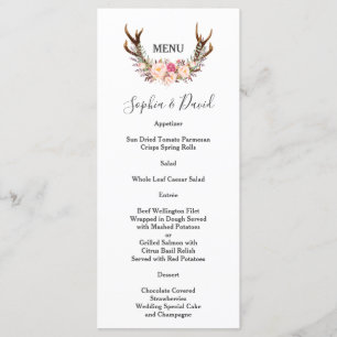 Boho Blush Flowers Menu de Casamento