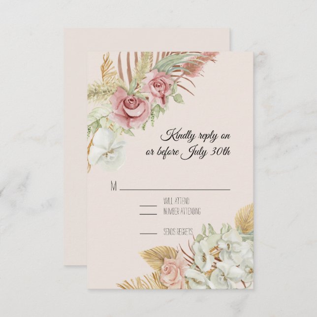 BOHO Blush Pampas Foliage Palm Rosa Wreath RSVP (Frente/Verso)