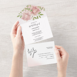 Boho Blush Rosas Watercolor pintado à mão