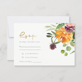 Boho Blush Yellow Orange Floral Weding RSVP
