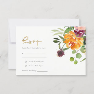 Boho Blush Yellow Orange Floral Weding RSVP