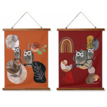 Boho Bohemian Modern Art Ows Nature Birds Wall