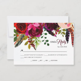 Boho Bold Burgundy Casamento Floral RSVP