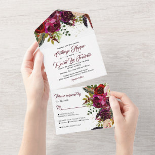 Boho Bold Burgundy e Dourado Casamento Floral