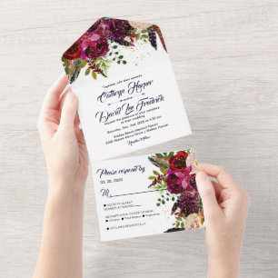 Boho Bold Burgundy Marinho Floral Casamento