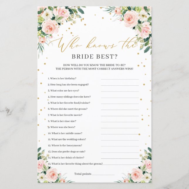 Boho borrão rosa floral que conhece melhor a noiva (Frente)