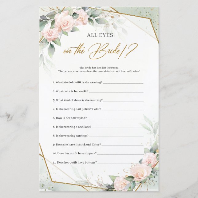 Boho borrão verde rosa Todos os olhos na noiva (Frente)