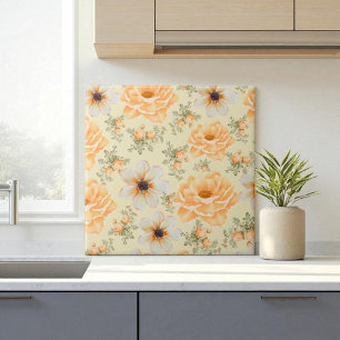 Boho Botânico Aquarela Laranja Creme Floral
