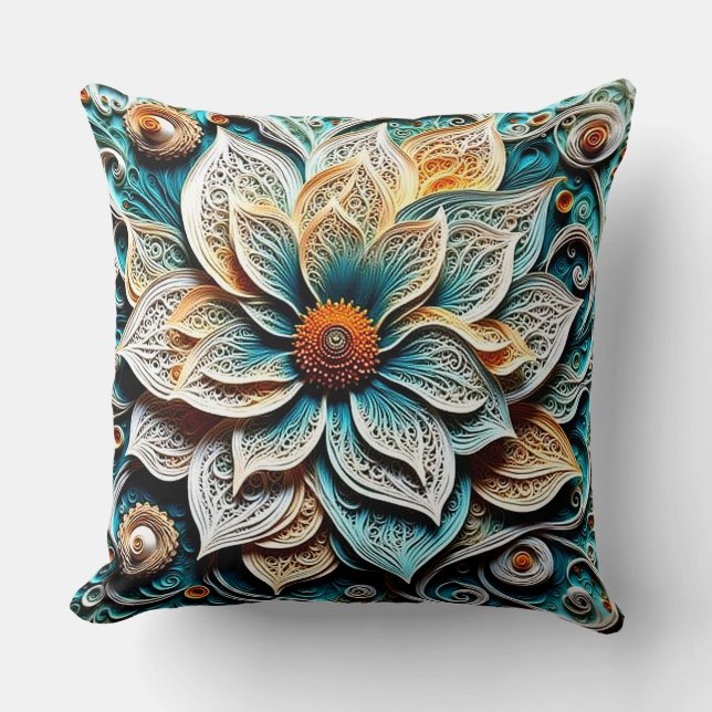 Boho Botânico Zentangle Floral Almofada de Arremes (Frente)