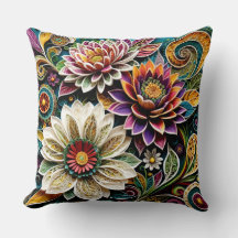Boho Botânico Zentangle Floral Almofada de Arremes