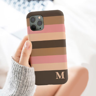 Boho Brown Neutral Stripes Monograma Tendência Ini