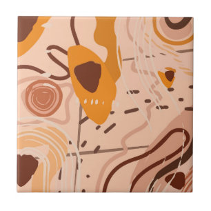 Boho Brown Tan Beige Orange Abstrato Art